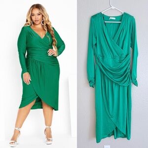 City Chic Plus Size Green Marissa Long Sleeve Mid Dress